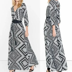 Express | Black & White Bohemian Southwestern Long Sleeve Maxi Dress Size XS